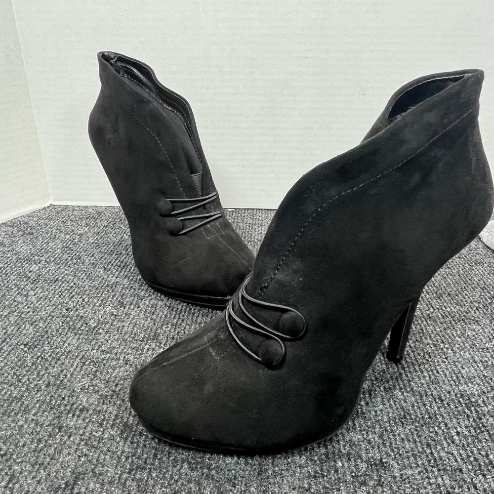 Apt. 9 Ankle Booties Women 8 Black Faux Suede Stiletto Goth Dark Academia Witchy